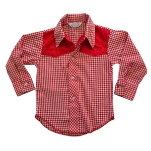 Vintage Health-tex Red White Gingham Checkered Western Shirt